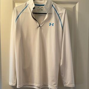Under Armour White 1/4 Zip Pullover with Blue Logo